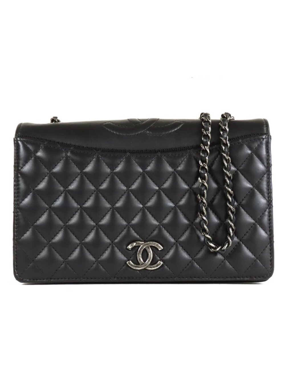 Chanel Quilted Full Flap Chain Black Silver Leather Shoulder Bag